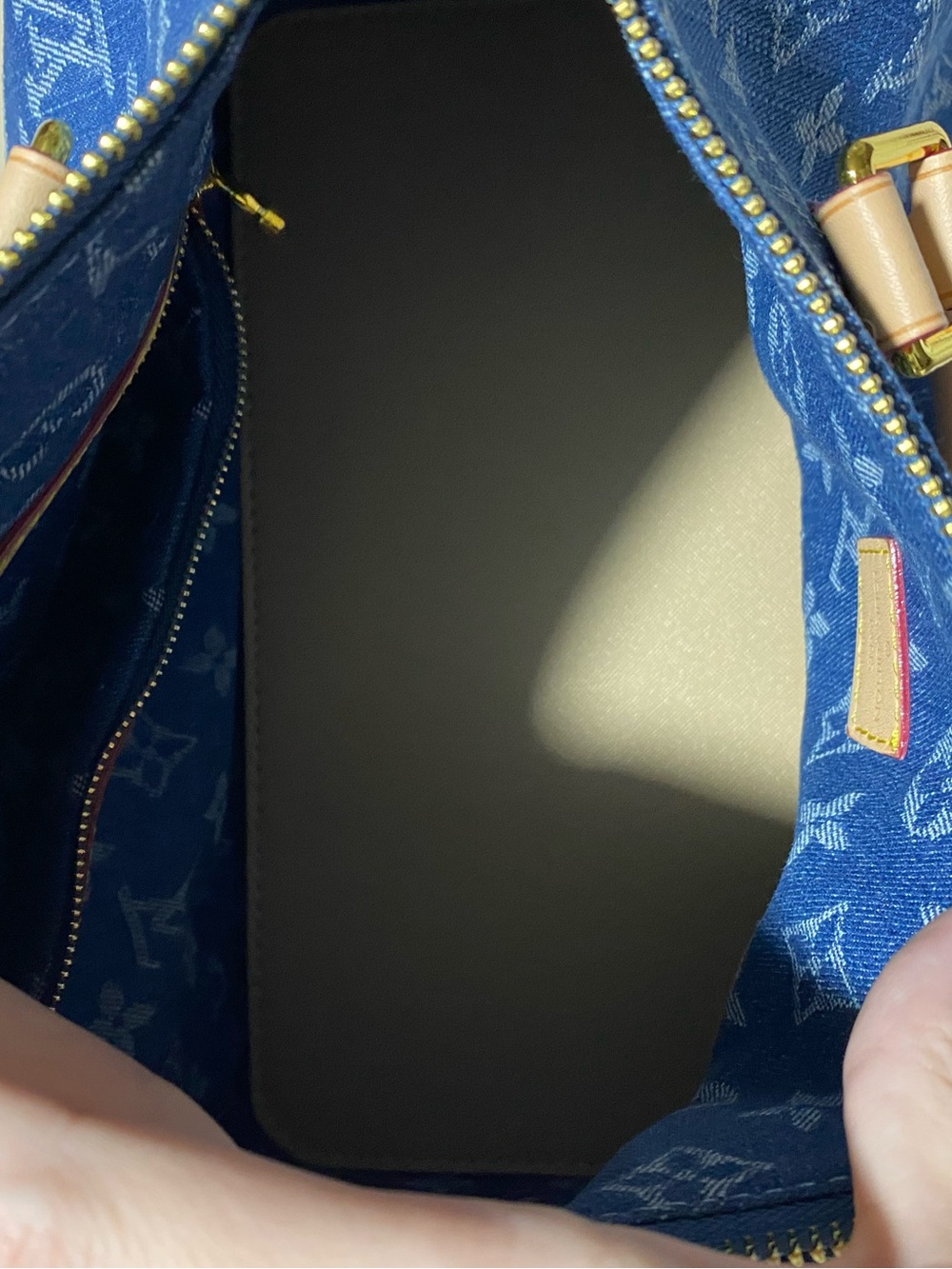 Blue Denim Monogram Speedy Satchel with Natural Leather Handles - Picture 3 of 6